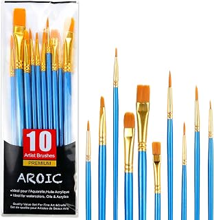AROIC 10-Piece Acrylic Paint Brush Set - Nylon Hair Brushes for Watercolor, Oil, Acrylic & More - Professional Artist Kit