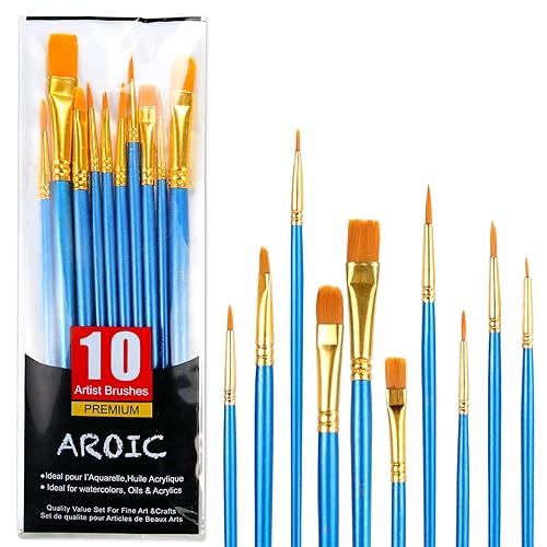 Acrylic Paint Brush Set, 1 Packs / 10 pcs Watercolor Brushes Painting Brush Nylon Hair Brushes for All Purpose Oil Watercolor Painting Artist Professional Kits. - Blue - 10pcs