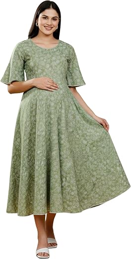 DUMMY SHAPE Feeding Kurtis for Women Cotton Rayon | Printed Pregnancy Flare Kurta with Nursing Zippers to Pre &amp; Post Partu...
