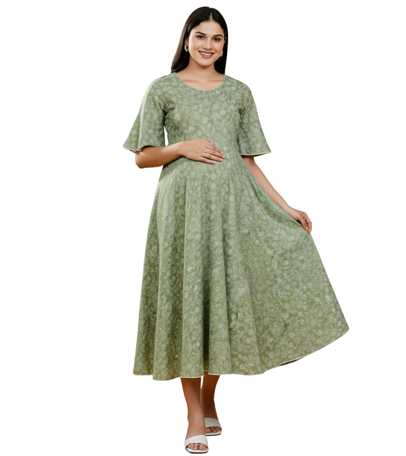 DUMMY SHAPE Feeding Kurtis for Women Cotton Rayon | Printed Pregnancy Flare Kurta with Nursing Zippers to Pre & Post Partu...