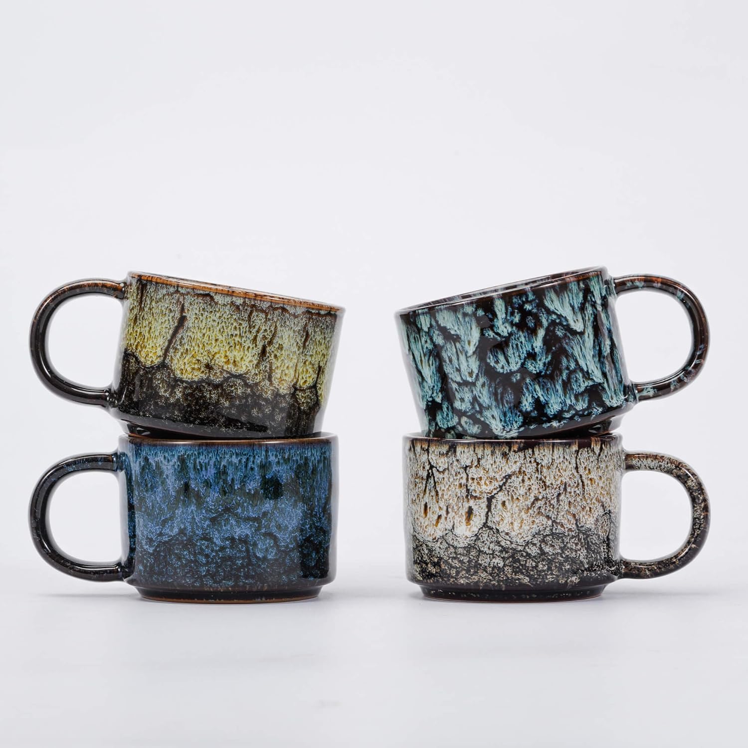 Espresso Cups Set of 2, Espresso Shot Cups, 2 ounce Ceramic Expresso Cups, 2oz Tea Cups, Demitasse Cups Set of 2 (Lava (4-pack))