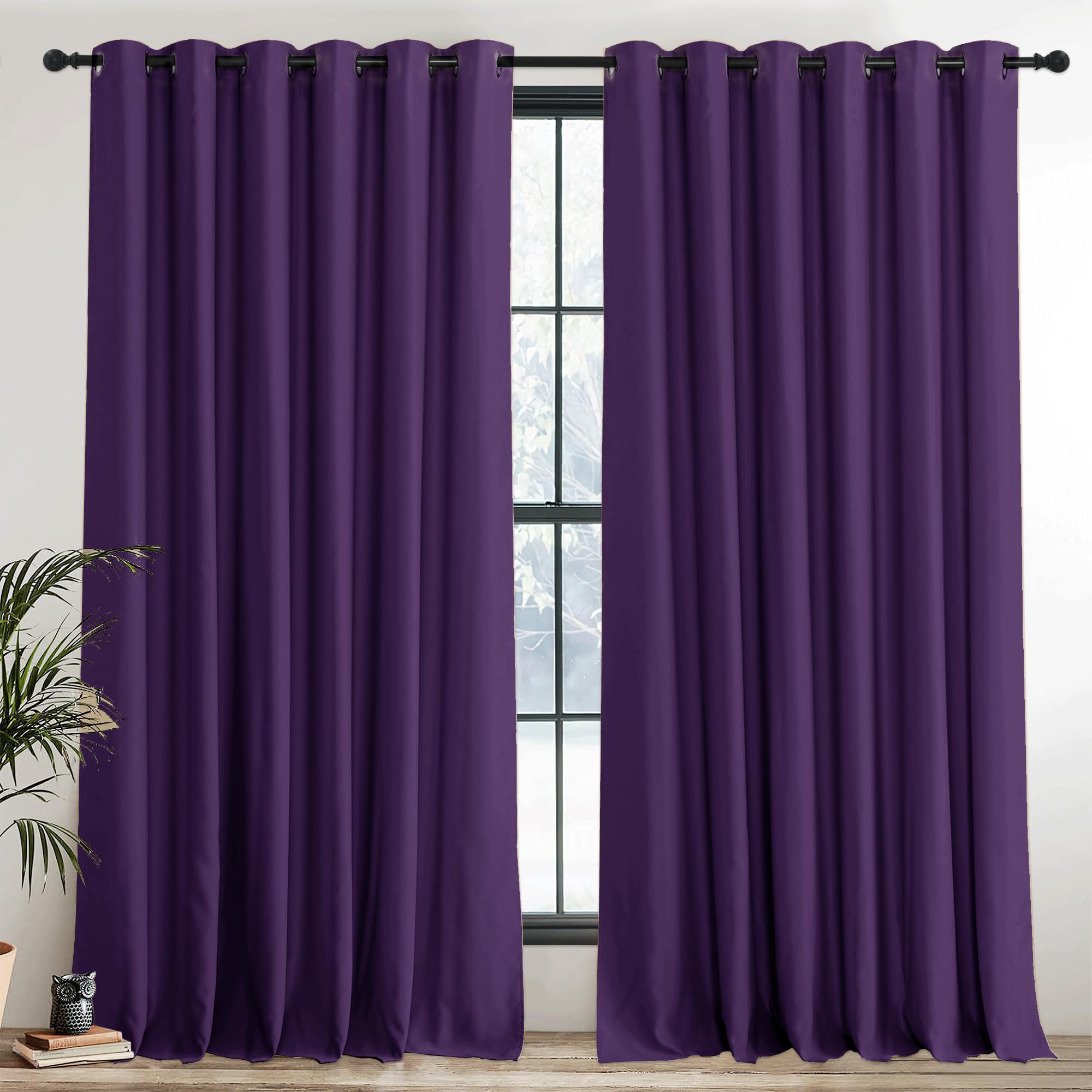 PONY DANCE Blackout Eyelet Curtains, Purple, 2 Panels, 90 x 90 Inch — image 1