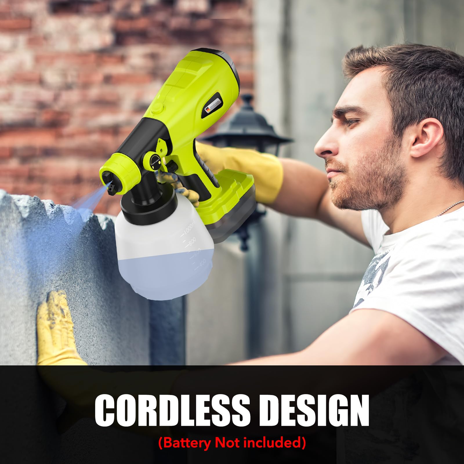 Paint Sprayer for Ryobi One 18V Battery w1000ML Large Container Even Coverage No Clogging Handheld Cordless Painting Spray Gun for Small and Meduim Projects: Fence Cabinets ChairsNo Battery product thumbnail 3