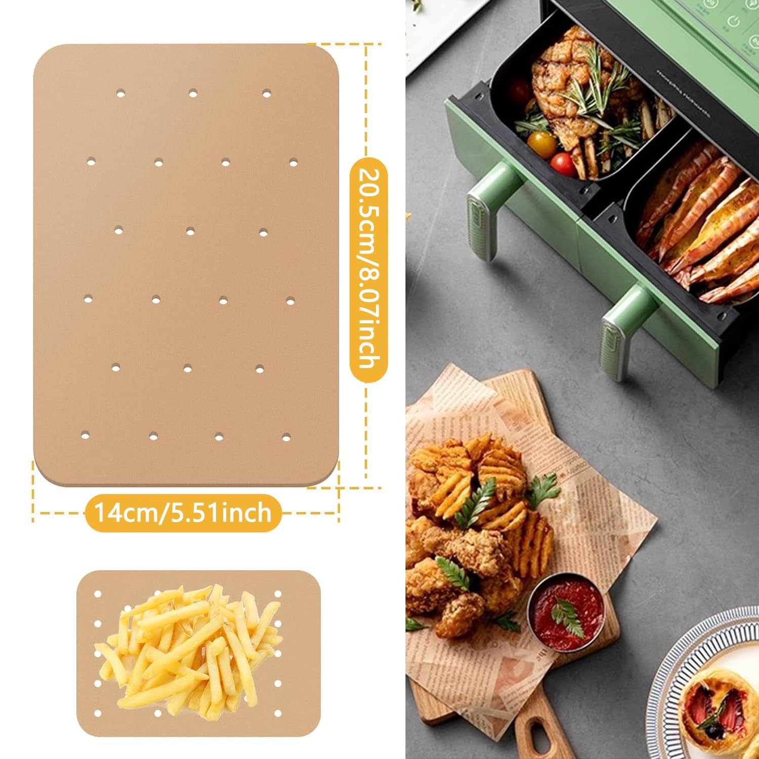 Image secondaire de 100 Feuilles de Papier Sulfurisé Perforé pour Friteuse à Air - 20,5 x 14 cm