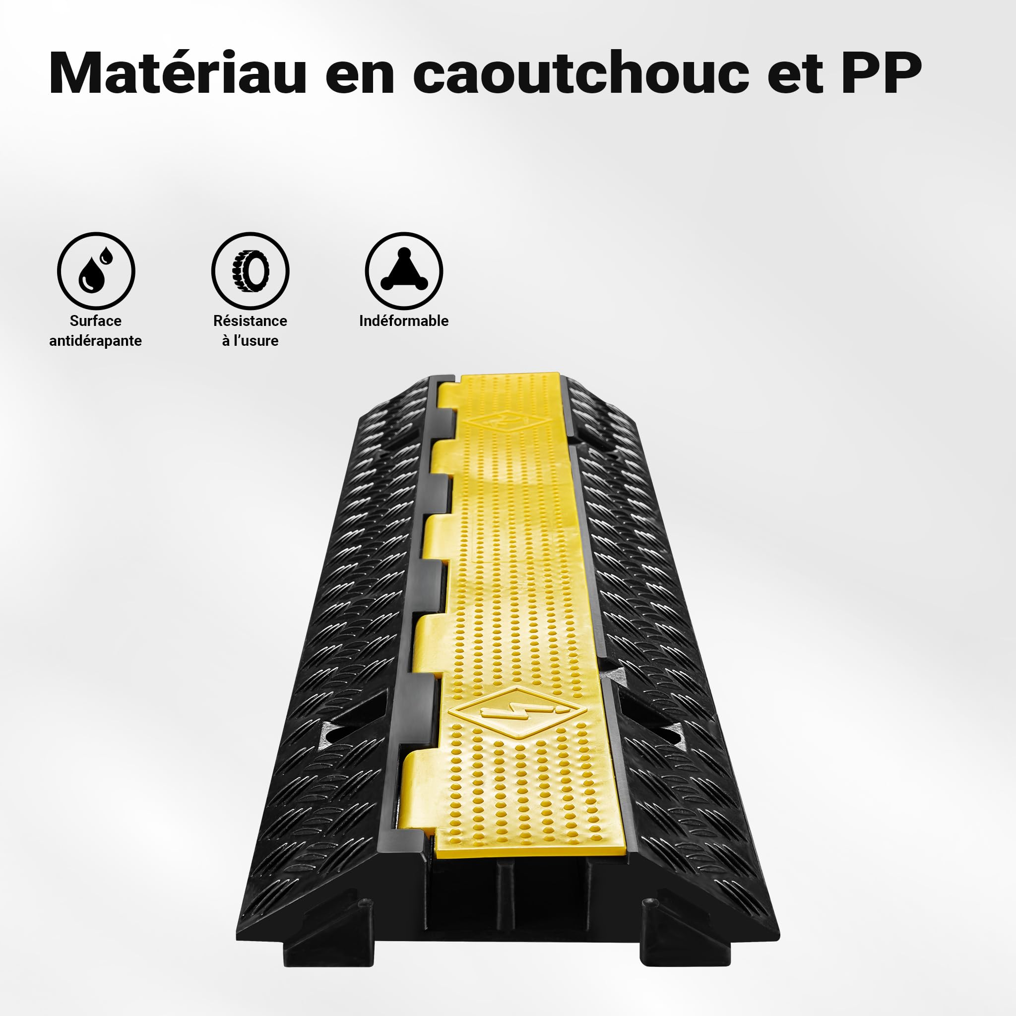 Wiltec Passe Cables à 2 canaux, 980 x 240 x 45 mm, capacité de Charge Max. 13 t, en Caoutchouc et PP, Passage protège câbles, goulotte de câblage