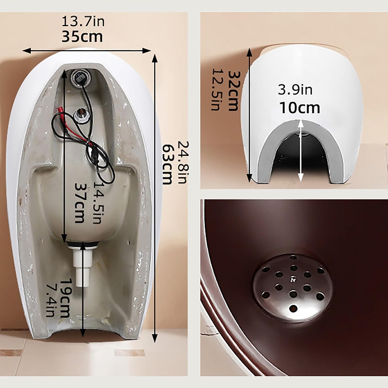 Automatic Induction Urinal for Men Bathroom, Wall Mounted Ceramic Urinal with Splash-Proof High-Back Design, Smart Sensor Flush for Home, Villa, and Commercial Use(Sensor A)