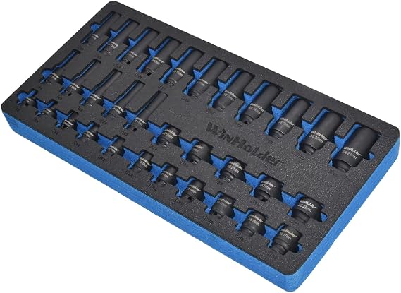 32-Piece Deep and Shallow Impact Socket Set, 3/8-inch Drive, 7-22mm, 6-Point Hex EVA Foam Storage Tray