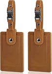 Teskyer Premium Genuine Leather Luggage Tags for Suitcases - Quick Release, Privacy Protection, Elegant and Durable, Travel Essential Luggage Tag - 2 Pack Brown | Timeless Craftsmanship, Quick Release Design, Privacy Flap, Ideal For Business Trips an