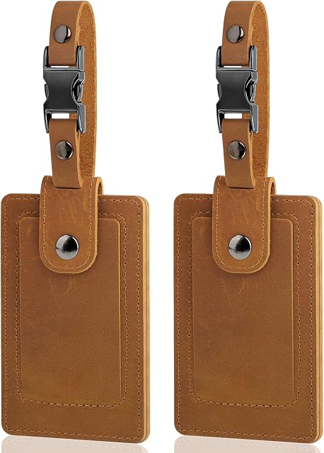 Teskyer Premium Genuine Leather Luggage Tags for Suitcases - Quick Release, Privacy Protection, Elegant and Durable, Travel Essential Luggage Tag - 2 Pack Brown | Timeless Craftsmanship, Quick Release Design, Privacy Flap, Ideal For Business Trips an