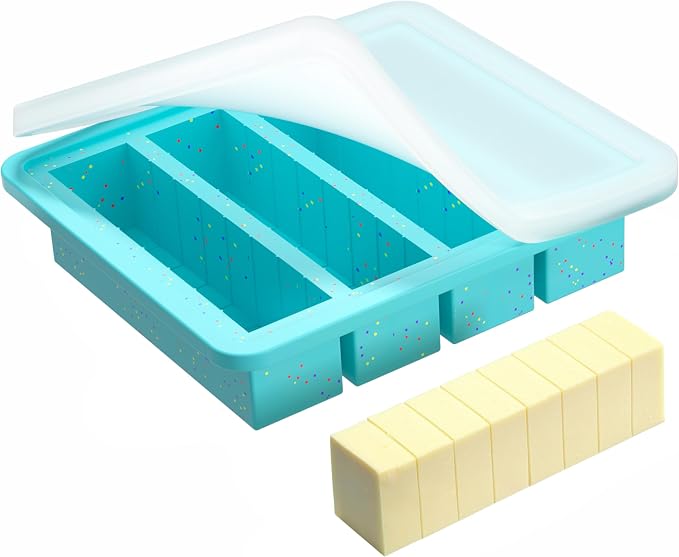 1 Pc Butter Mold With Stainless Steel Frame, Butter Mold With Measurements For Homemade Butter, Nonstick Silicone Butter Stick Molds With Lid, Fits 4 Oz Standard Butter Stick Size(Aque)