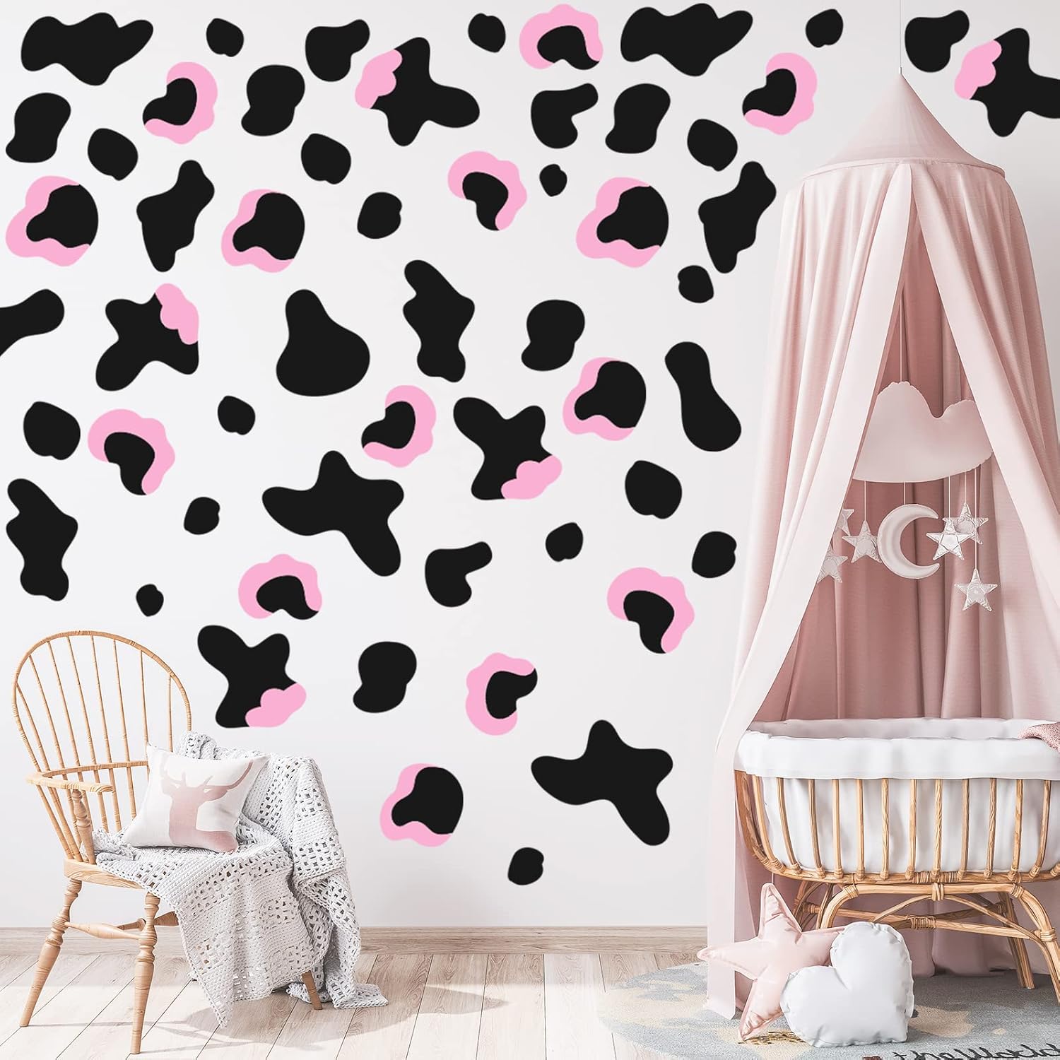 Whaline Cow Print Wall Decals Pink Black Cow Wall Stickers