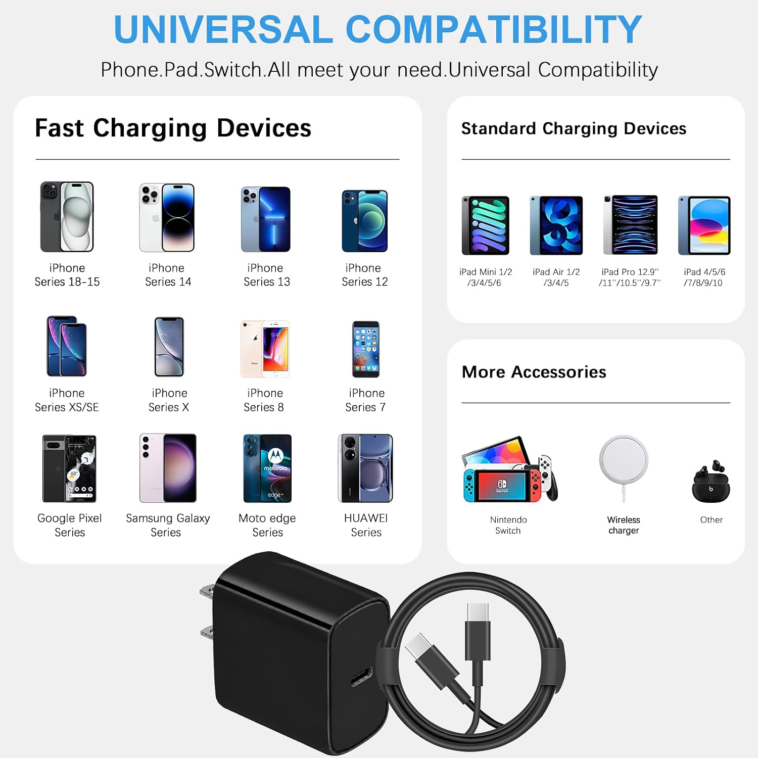 iPhone 18 17 16 15 Charger Fast Charging USB C Charger Type C Charger 3Pack thumbnail