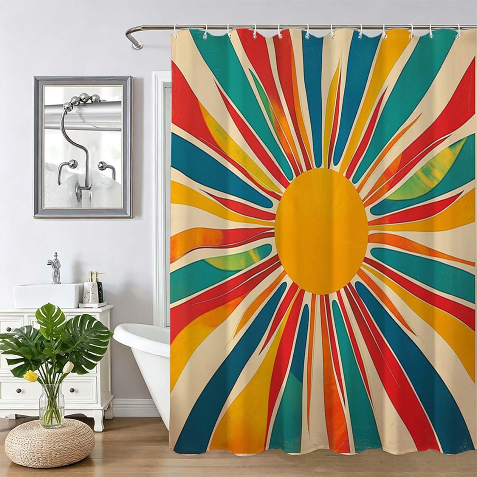 Tenda Doccia in Poliestere colorato,Tende per Doccia Extra Lunga 240x200cm,alla moda Tenda Vasca da Bagno Tessuto Lavabile,Impermeabile Facile da Pulire,con 12 Ganci,Decorazione per Bagno,Hotel Z-514