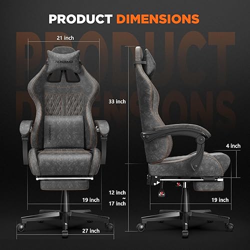 Miniatura 3 de Ferghana Silla vintage de piel sintética para videojuegos, silla de jugador con respaldo alto con masaje, silla ergonómica de oficina para