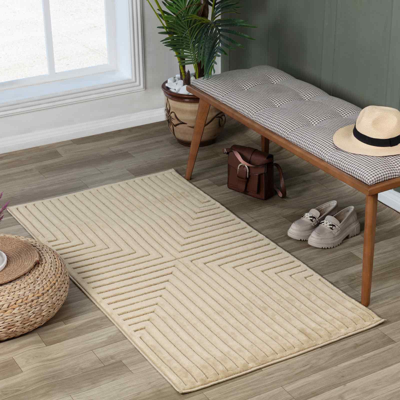 Livabliss - Le Mans Rug - Textured 3D High & Low Pile - Beige - 80 cm x 150 cm