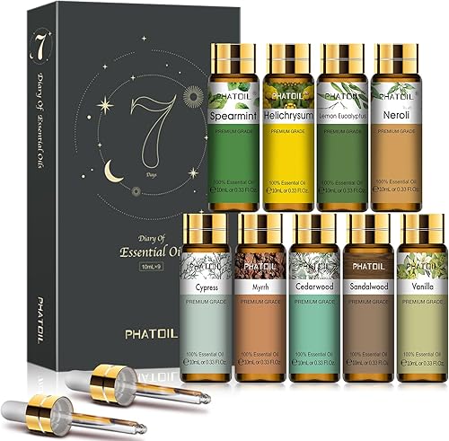 Miniatura 9 de PHATOIL Juego de 9 aceites aromáticos de frutas para difusores de fabricación de jabón, 0.3 fl oz0.33 onzas líquidas, pepino, coco y vainilla,