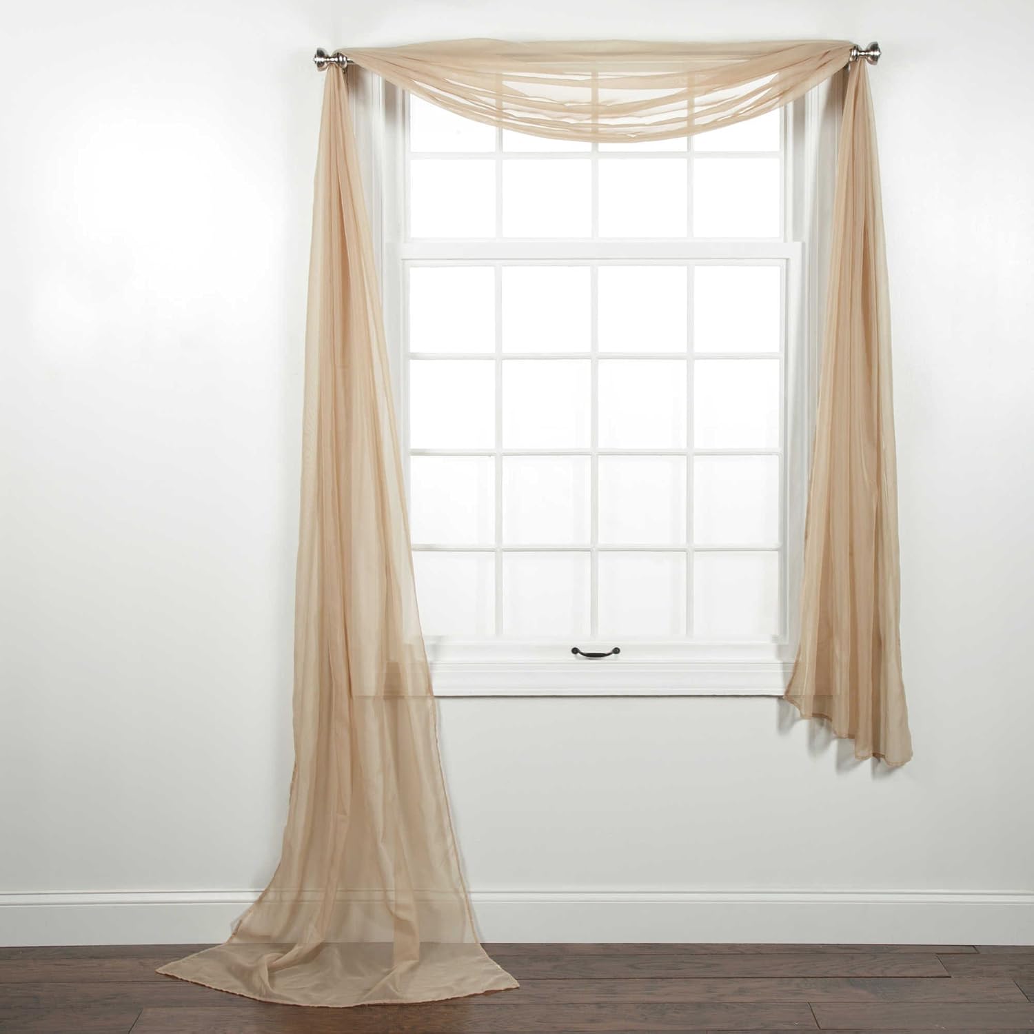 Jody Clarke 1PC Solid Sheer Scarf Valance Topper Curtain Drape in 216" for Wedding Quinceniera Party décor in Multiple Colors(Taupe)