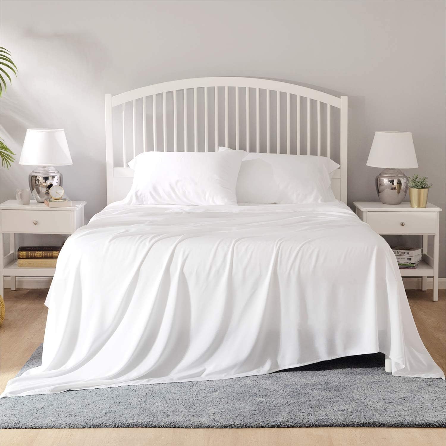 JVIN FAB Bamboo Bedsheet 100 % Pure No Mixing King Eco Friendly, Cool| (King, 1 Fitted Bed Sheet -78 x 80, 1 Flat Bed Sheet - 103" x 109", 2 Pillow Cases- 20" X 40", White)
