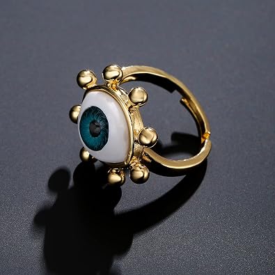 18K Gold Plated Fashion 3D Evil Eye Charm Finger Ring For Women Men Adjustable