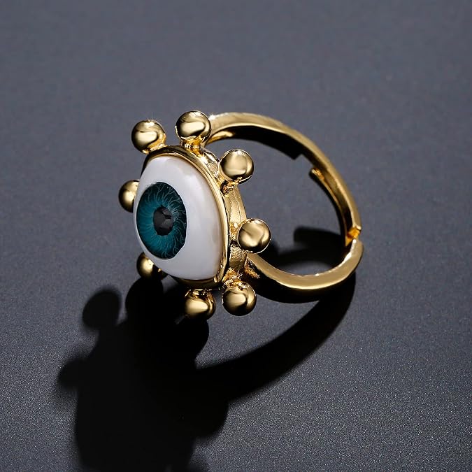 18K Gold Plated Fashion 3D Evil Eye Charm Finger Ring For Women Men Adjustable