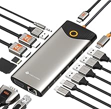 NOVOO USB C Docking Station 15-in-1 Triple Display USB C Hub Dual 4K @ 60Hz HDMI Adapter with VGA Gigabit Ethernet,5USB-A/2USB-C Data Ports,100W PD, SD/TF,Audio/Mic Multiport Dock for MacBook Dell
