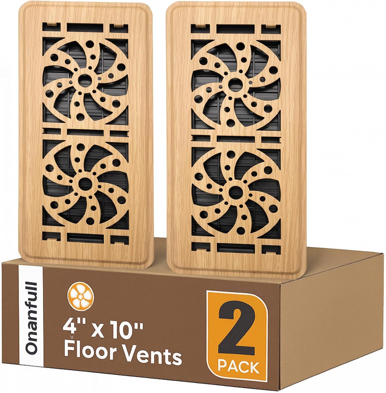 Floor Register 4x10, Floor Vent Covers for Home Floor, Sidewall, Heavy Duty Steel Walkable Floor Grates, Adjustable Air Vent Covers Rust Proof Finish (Wood Grain ("4 X 10'' 2 Pack))