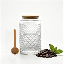 Prettidecor 1 Gallon Large Airtight Glass Storage Jars with Bamboo Lid & Wooden Scoop, Kitchen Pantry Laundry Room Organization Containers for Flour Sugar Coffee Nuts Cookies Bath Salts Laundry Pods