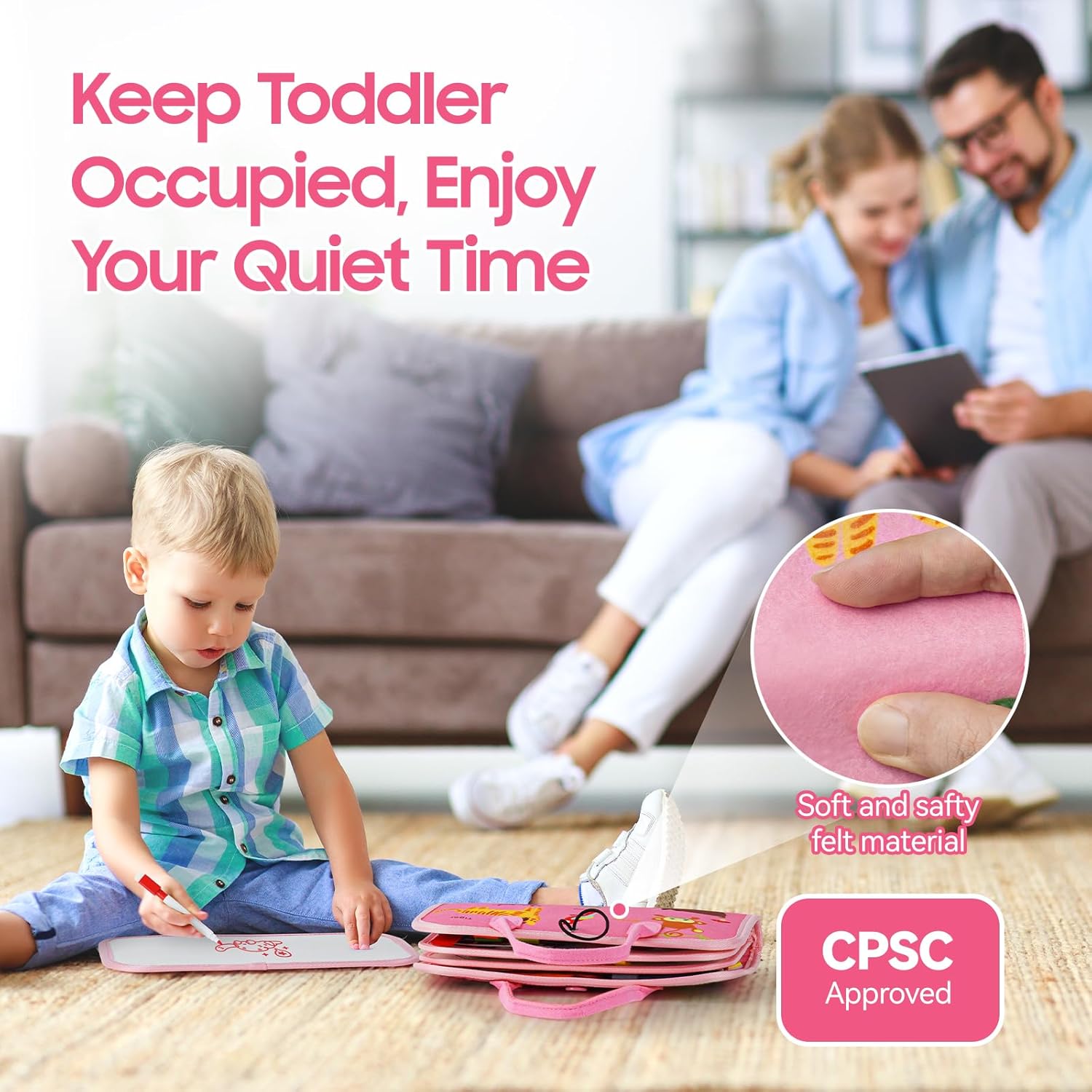 Montessori Toy Busy Book for Toddlers 1-3, Birthday Gifts for 1 2 3 Year Old Girls, Travel Activity Book & Sensory Learning Toy 1 2-4 Year Old Girl, Educational Busy Board for Fine Motor Skills