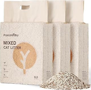 FUKUMARU Tofu Cat Litter, 18 LBS Clumping Cat Litter Flushable, Dust Free, Natural, Unscented, Lightweight, Low Tracking, Mixed Apple Wood, 24/7 Odor Control, 6lb x 3bags