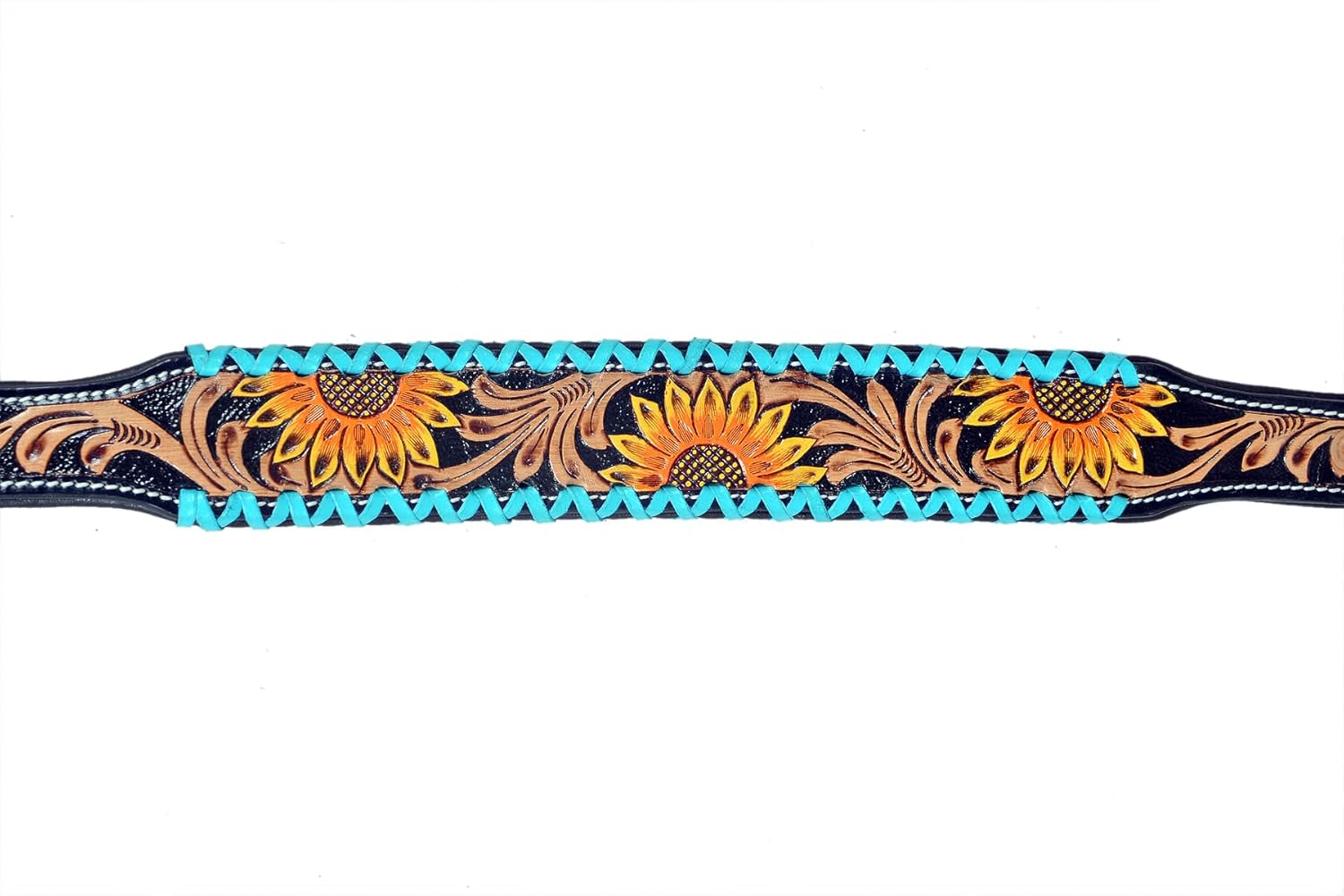 Affilare Leather Dog Collar Western Style Heavy Duty Sunflower Tooled Floral Padded for Puppies and Big Dogs 10IS105-S