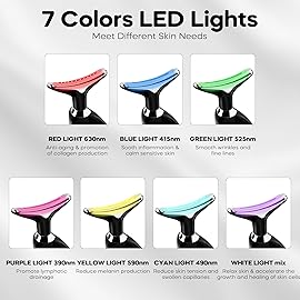 Red Light Therapy for Face, 7 Color LED Facial Light Therapy Wand for Skin Care at Home Blue Light Therapy Face Massager Tool for Neck (Black)