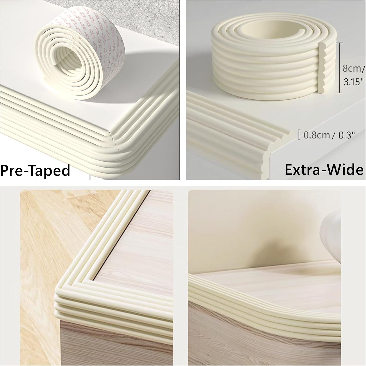 M2cbridge Multifunctional Furniture Edge Wall Corner Guard Desk Edge Cushion Bumper DIY (Rice White (6.5ft x 2))