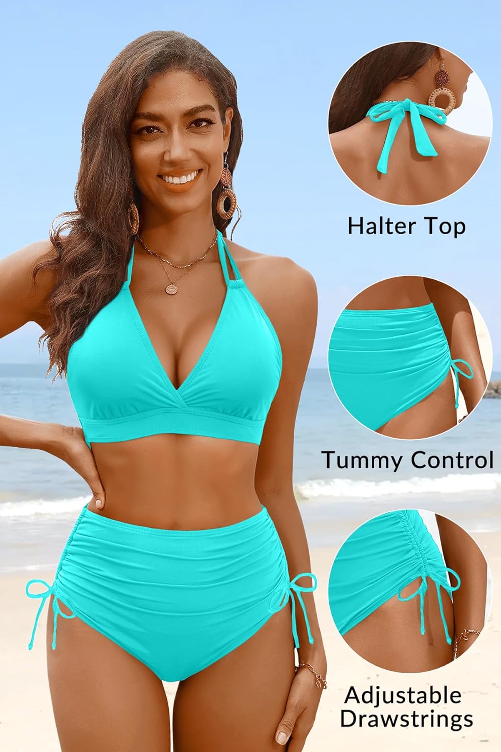 Women High Waisted Bikini Set - Two Piece Swimsuit Tummy Control Bathing Suit Halter Push Up 2025 Swimwear - Image 4