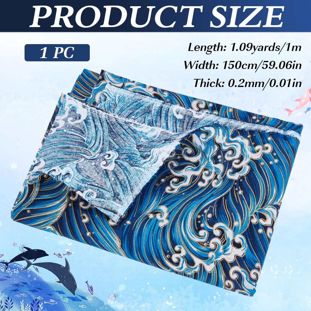 MAYJOYDIY 1 * 1.5m Dark Blue Japanese Sea Wave Cotton Fabrics Japanese Style Quilting Fabric Bronzing Design for Sewing Clothing Bag Tablecloth Sofa Pillow DIY Crafts - Image 2