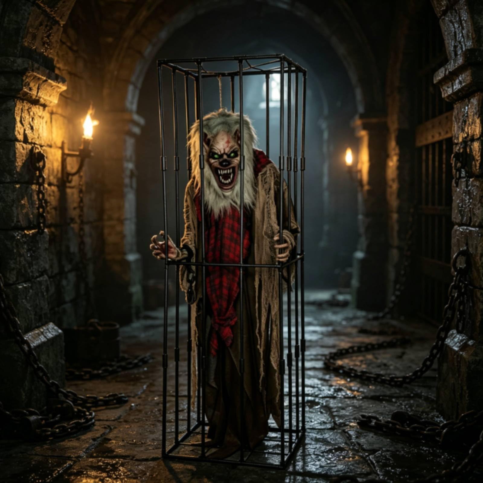 harayaa Halloween Animierte Figur mit Beweglichen Elementen Und Licht Geräuscheffekt Gruselkäfig Monster aus für Gartenparty Halloween-Dekoration Eingang Festveranstaltungen
