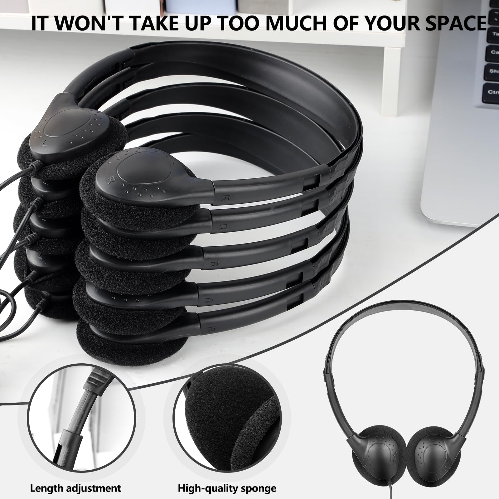 Słuchawki typu C luzem, do klasy, szkoły, dzieci, 30 sztuk, przewodowe słuchawki USB C do szkoły, kompatybilne z podkładkami, smartfony, czarne (B)