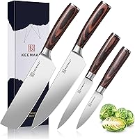 Vista 15 de KEEMAKE Juego de cuchillos de cocina, 3 cuchillos afilados de acero inoxidable de alto carbono para cocina con mango ergonómico, juego de cuchillos