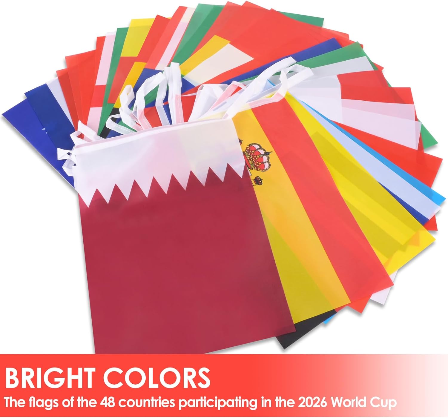AhfuLife 4 Packs World Flag String Flags for World Cup Decorations 2026, 48 Countries Bunting Banner - Double Sided Fabric String Banner for Olympic Soccer Bar Club Garden Street Sports Party Decor (7.9" x 11" - 68.9 Ft)