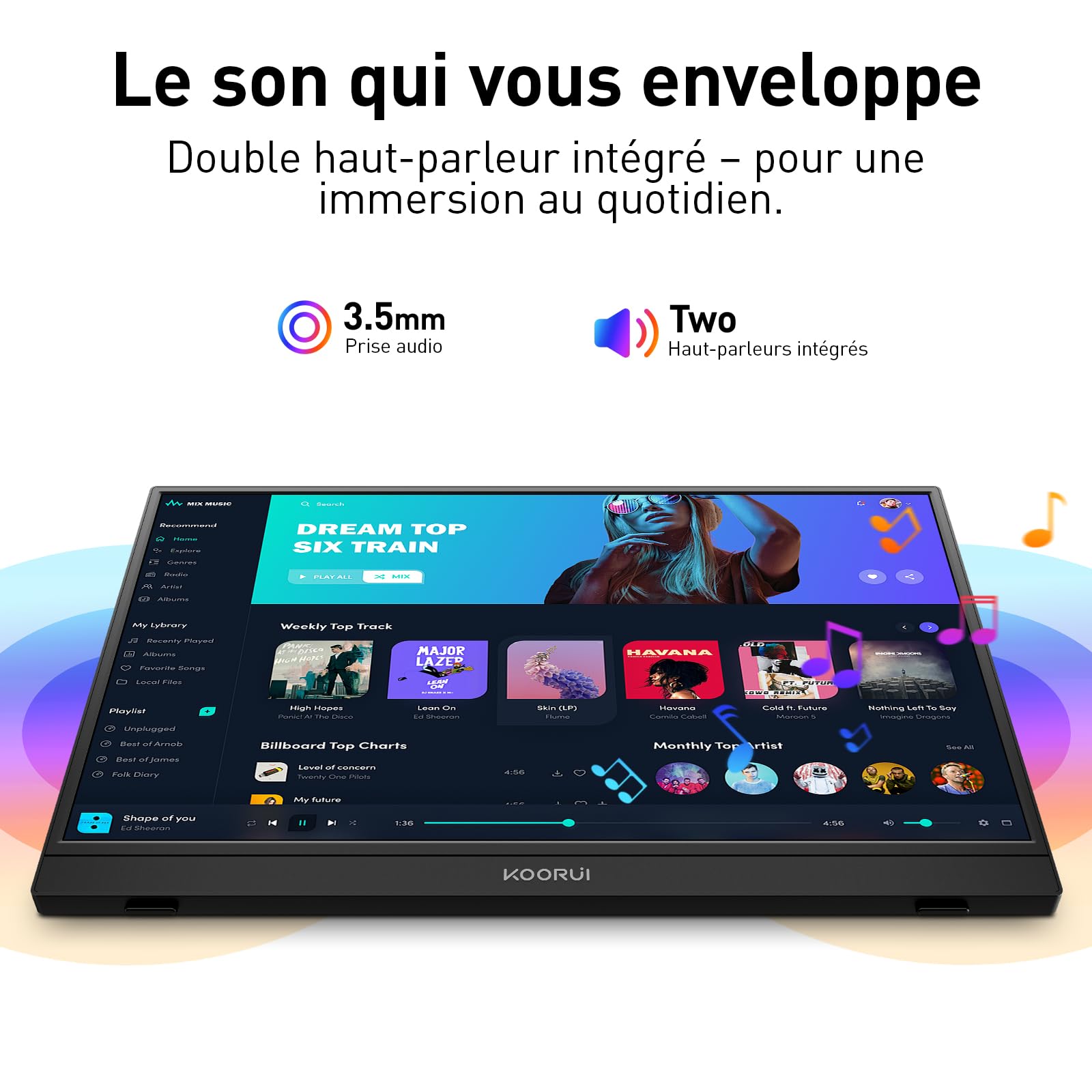 KOORUI Ecran Portable 15,6" IPS FHD HDMI USB Type C Haut-parleurs Intégrés
