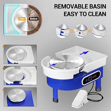 25cm Turntable Potter's Wheel, 350W Electric Pottery Wheel,Adjustable Speed Pottery Clay Shaping Machine with Foot Pedal Sculpting Tools, DIY Pottery Kit for Beginners & Pros