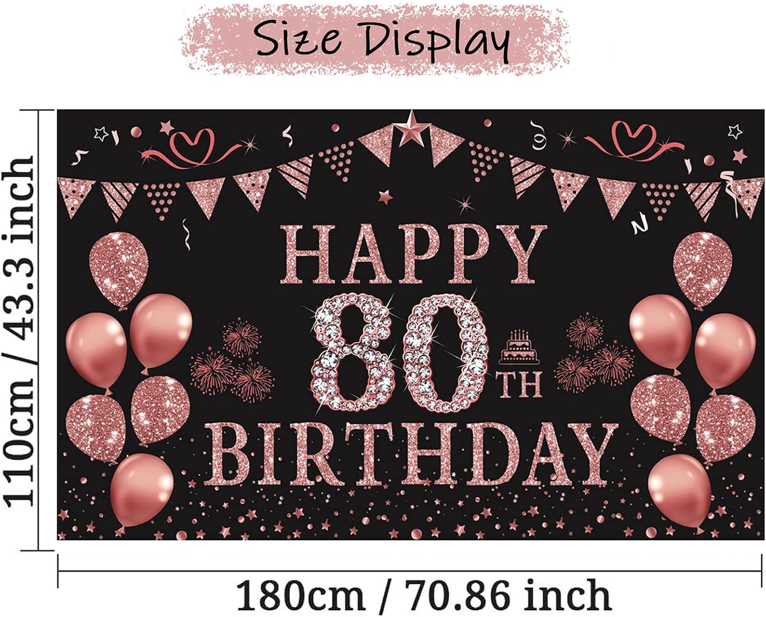 Trgowaul 80th Birthday Decorations for Women Rose Gold Birthday Backdrop Banner 5.9 X 3.6 Fts Happy 80th Birthday Party Suppiles Photography Supplies Background Happy 80th Birthday Decoration - Image 2