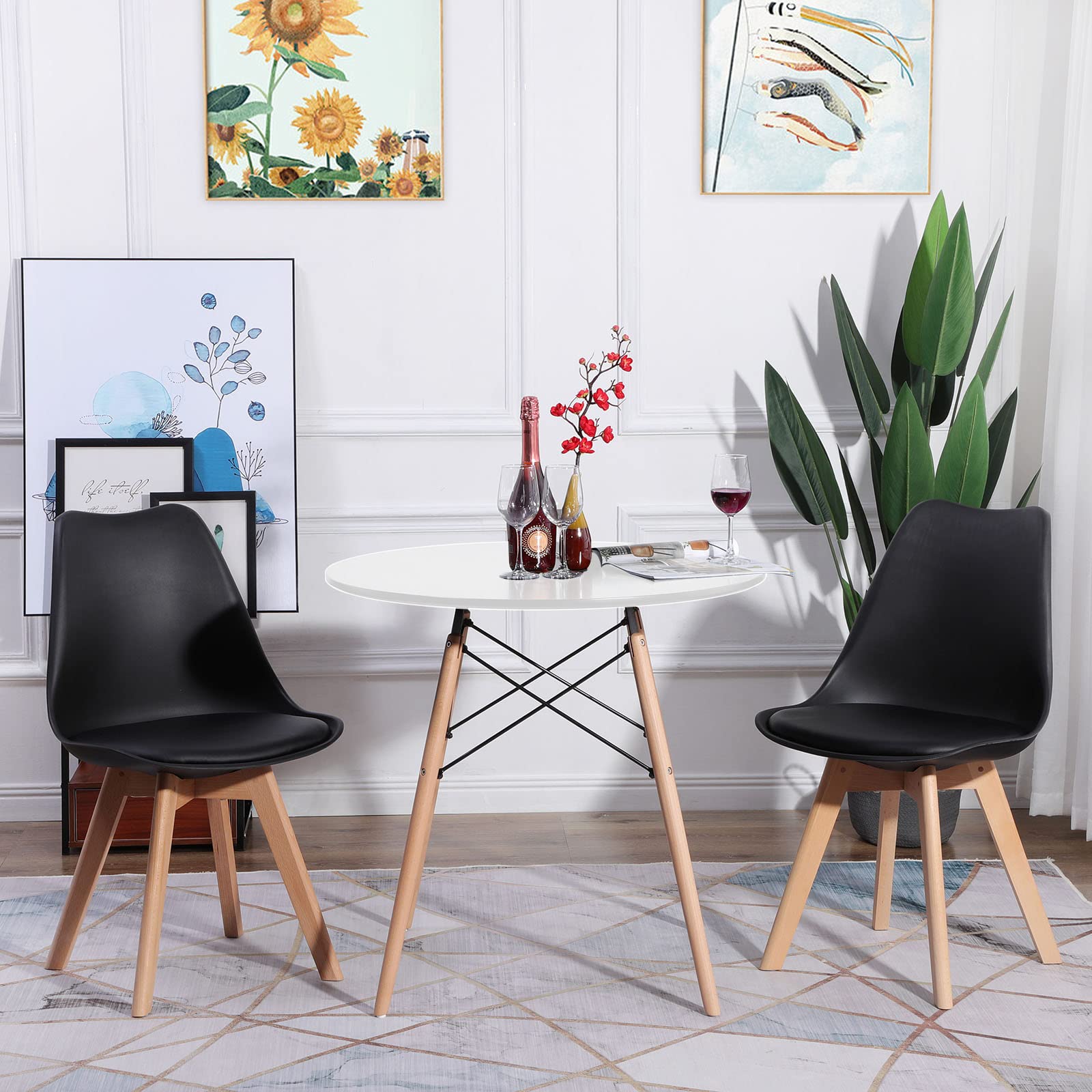 Ensemble de table de salle à manger ronde avec 2 chaises noires