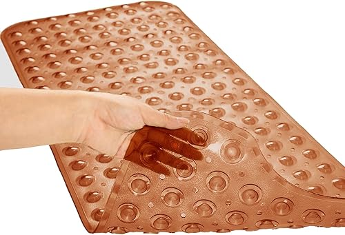 Vista 55 de Alfombrillas para bañera de ducha, extra largas, antideslizantes, de 39 x 16 pulgadas, con orificios de drenaje y ventosas, lavable a máquina