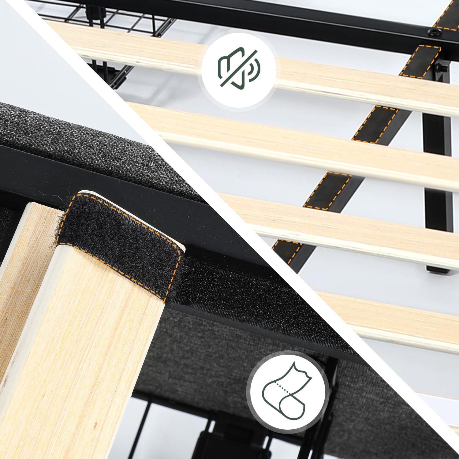 Detail of the bed slat system with anti-squeak features