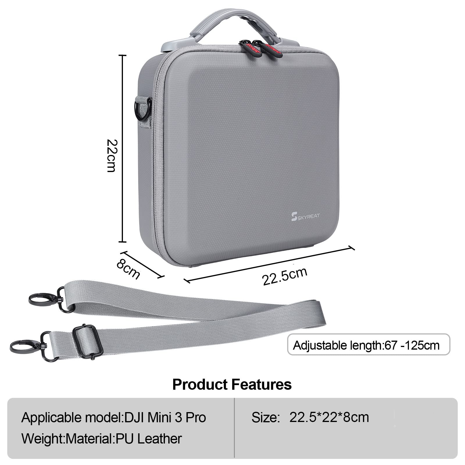 SKYREAT Mini 3/Mini 3 Pro, przenośna torba ze skóry PU, torba do przenoszenia akcesoriów DJI Mini 3/Mini 3 Pro | RC-N1 Smart Controller i inne akcesoria, szary, Mini 3 Pro RC-N1 case