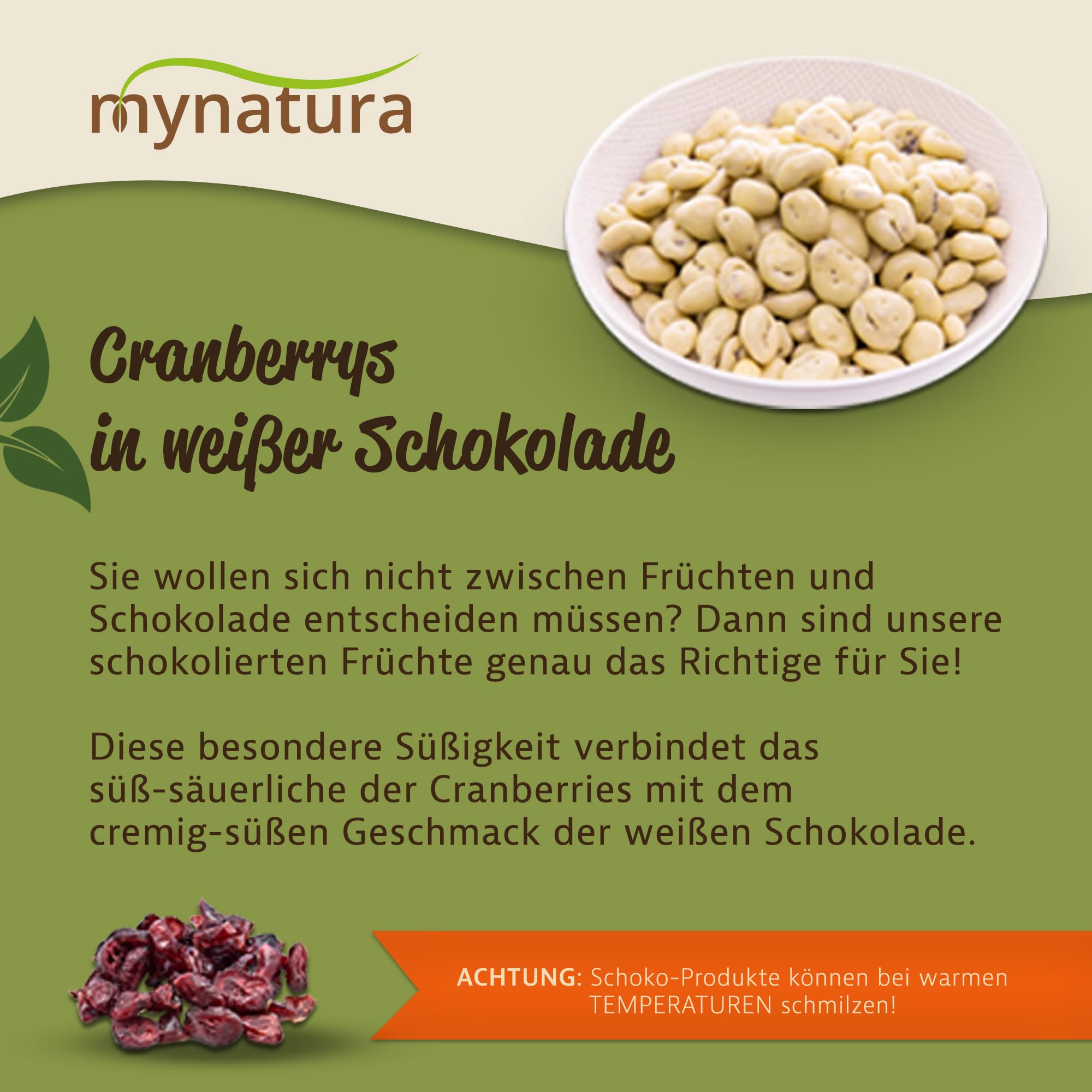 Mynatura Cranberrys, getrocknet, in weißer Schokolade I Cranberry I mit Schokolade umhüllt I Müsli I Snack I Cranberries I Süß I Beutel (2x 1000g)