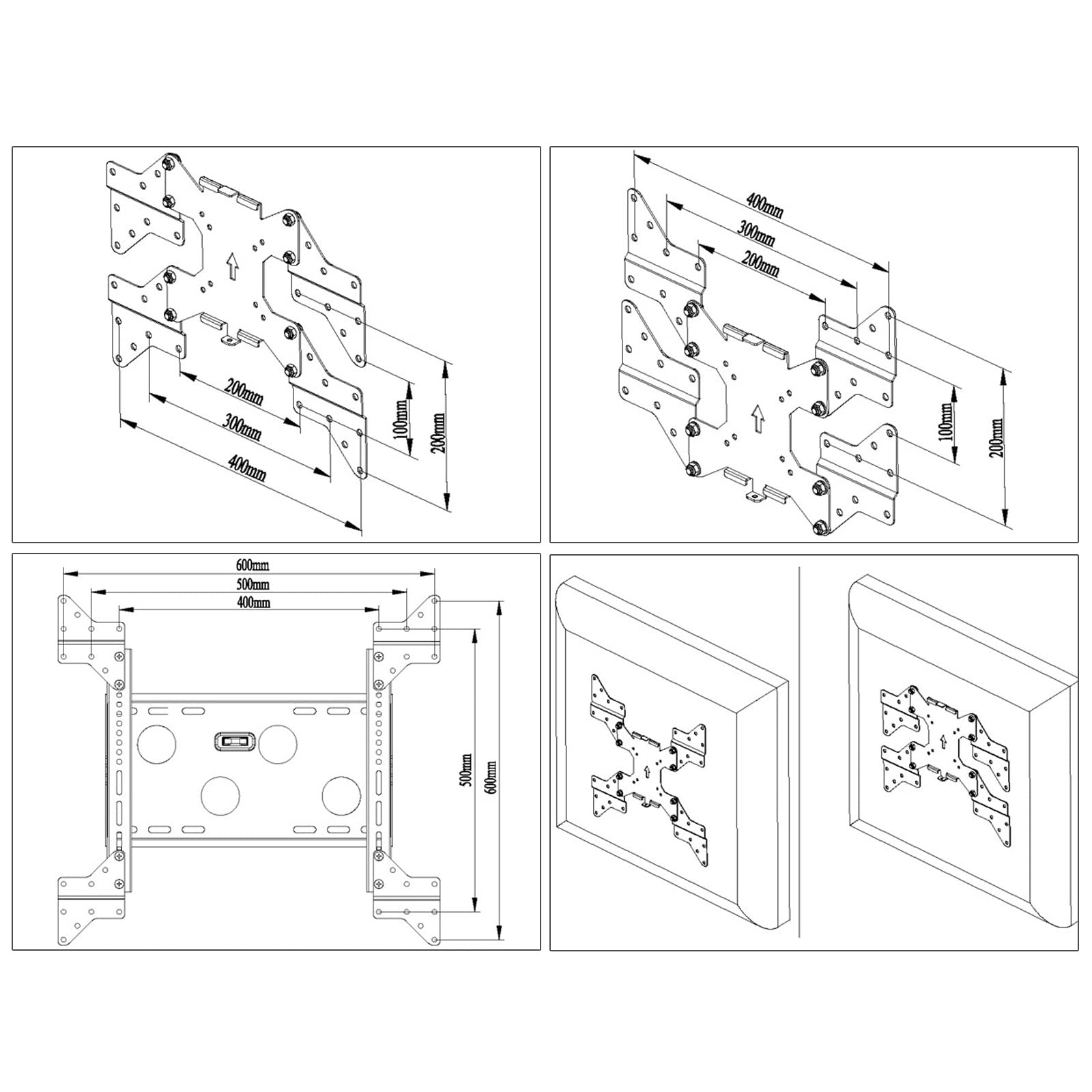 Drall Support TV Mural Universel - pivotant, inclinable, Extensible jusqu'à 60 cm - pour 15-55 Pouces LED LCD OLED Curved TV - jusqu'à 40 kg - VESA 200 400 Blanc Modèle : S89W-AD7W