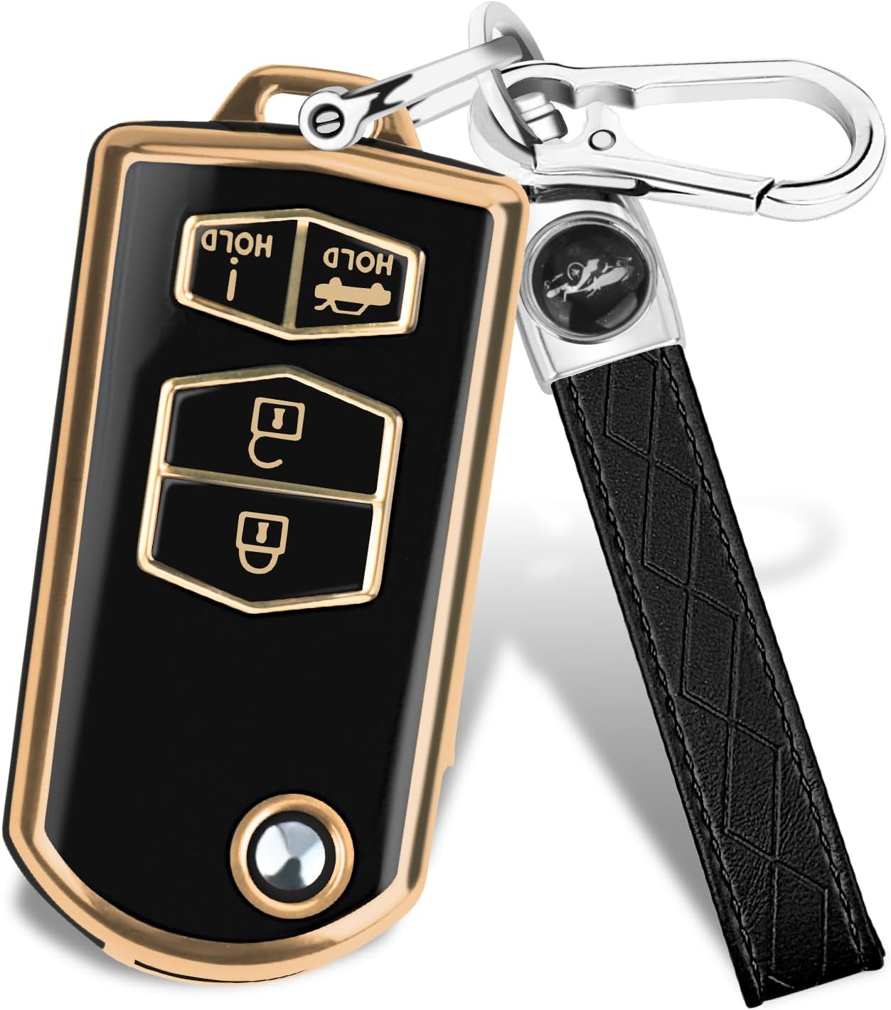 MILD EAST for Mazda Key Fob Cover, 4 Buttons (Gold-Black)