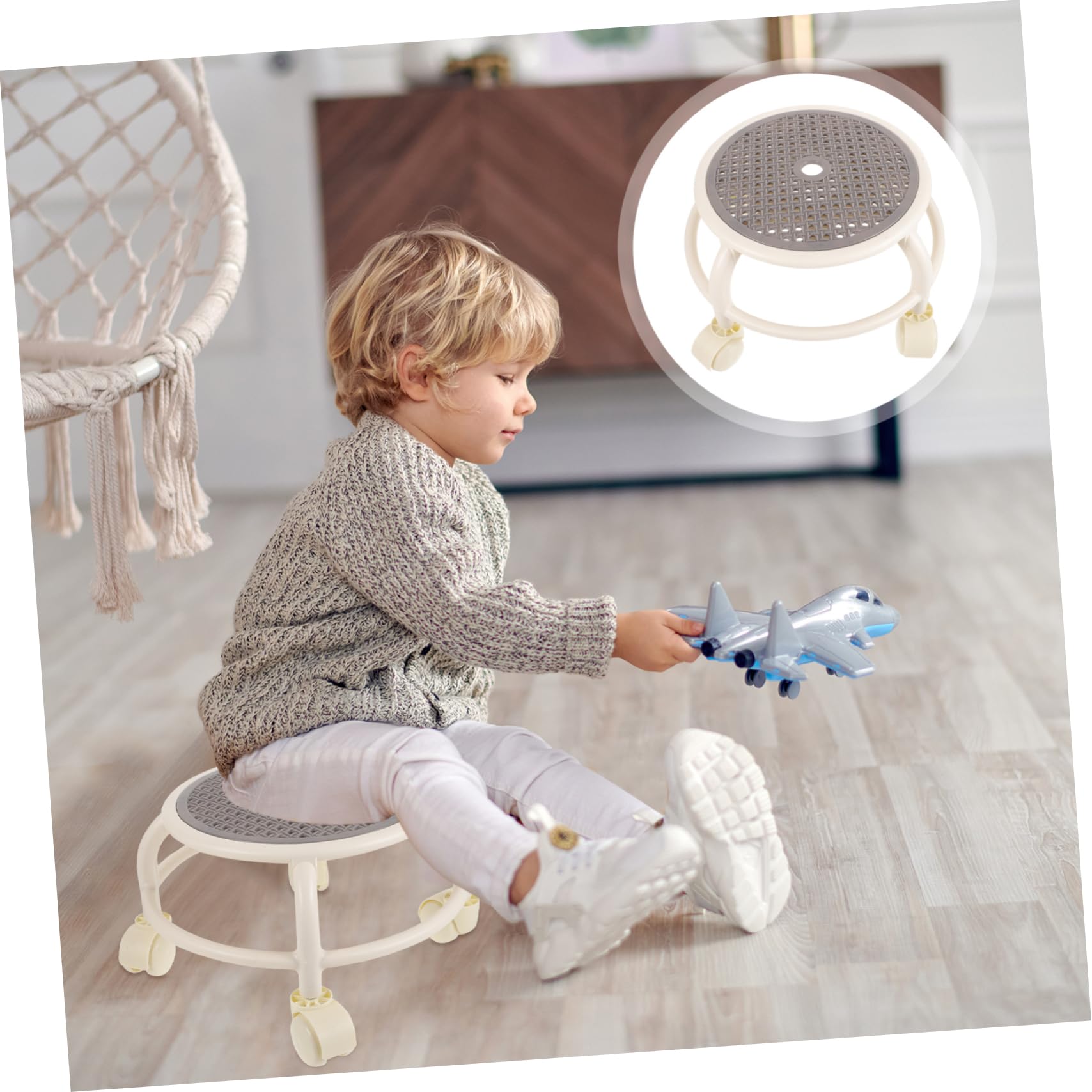 Sgabello Rotondo con Ruote Mobili in Plastica per Pedicure e Salone di Bellezza, Resistente e Flessibile per Uso Professionale e Domestico