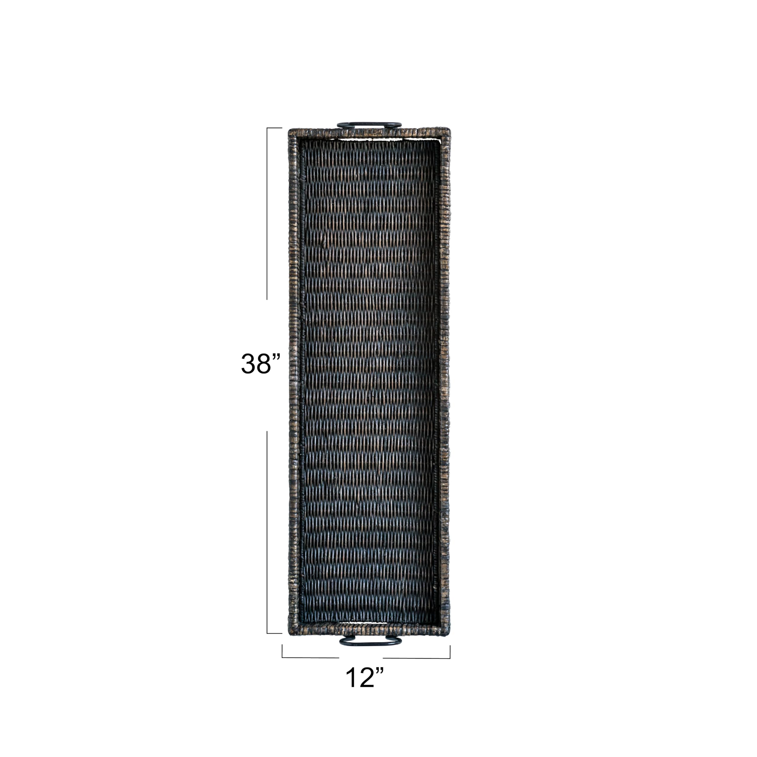 Creative Co-Op Black Rattan & Wood Tray with Handles